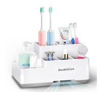 Support de Brosse à Dents, Détachable Organiseur de Salle de Bain, 5 Compartiments de Rangement Multifonctionnel pour Maquillage, Papeterie, Crayon, Dentifrice, Brosse à Dents, Rasoir, Blanc