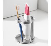 Support de brosse à dents en acier inoxydable pour salle de bain : organiseur ventilé en acier inoxydable avec fentes pour brosses à dents électriques, dentifrice, rasoirs et petit peigne, design