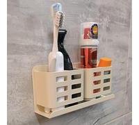 Support de brosse à dents en aluminium, support mural autocollant pour brosse à dents, rasoir, peigne et dentifrice (blanc crème)