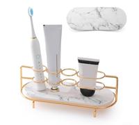 Support de brosse à dents en diatomite avec cadre en fer doré, base en pierre à séchage rapide, organiseur de comptoir pour essentiels de salle de bain, support de rangement résistant à la rouille