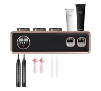 Support de brosse à dents pour montage mural, support pour brosse à dents UV, prend en charge les modes à piles et plug-in, distributeur automatique de dentifrice mural pour la salle de bain (noir)