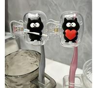 Support de brosse à dents thème chat noir mignon/Imprimé avec motif chat noir tenant un cœur et brosse à dents/Accessoire de brosse à dents portable/Housse de protection pour brosse à dents pour la ma