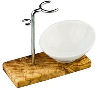 Support de brosse à raser | Support de brosse à raser en bois d'olivier + acier + bol en porcelaine, très bel ensemble parfait comme cadeau de Noël pour homme, cadeau support de rasoir, porterasoir,