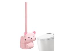 Support de brosse pour bol de toilette : design de chat mignon, brosse pour toilettes fixée au mur, longue poignée | Brosse sanitaire à poils doux, sans nettoyage d'angle mort, pa