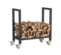 Support de bûches en métal avec roues verrouillables, support compact à roulettes pour bois de chauffage intérieur et extérieur, support de rangement robuste pour bûches, 65 x 67,8 x 30 cm