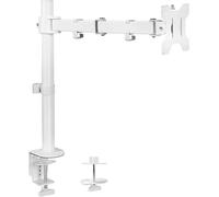 Support de Bureau à Bras Simple, Peut contenir des écrans jusqu'à 32"" Standard et 38"" Ultra Large, entièrement réglable avec Pince en C et Base à ?illets, VESA 75 x 75 mm ou 100 x 100 mm, Blanc,