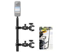 Support de caméra avec double super pince, PULUZ 150 cm Invisible Selfie Stick Réglable Action Cam Support pour Insta360 X5 X4 X3 X2 ONE RS R Ace Support de guidon de moto vélo ATV pour prise de vue à