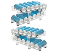 Support de canettes de soda - 2 organiseurs de canettes pop - Panier transparent à roulettes à largeur réglable à 2 niveaux empilables pour la maison, le réfrigérateur, le garage, le camping-car
