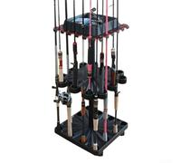 Support de canne à pêche pour sol de garage - Support réglable pouvant contenir jusqu'à 24 cannes avec boîte de rangement supérieure pour moulinets et lignes - Support de rangement en ABS robuste pour
