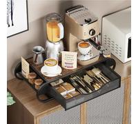 Support de capsules de café avec tiroir, 55 x 29 x 13 cm, avec cadre en métal et surface en bois, boîte de rangement pour 90 capsules de café