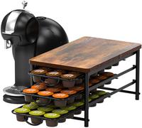 Support de capsules de café Dolce Gusto avec aspect bois vintage à 3 étages avec capacité de 45 capsules, organisateur en métal peu encombrant pour petites cuisines