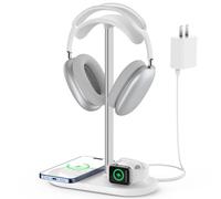 Support de casque, double support de contrôleur, chargeur MagSafe pour iPhone/iWatch | Support de casque de jeu RVB pour tous les écouteurs, double sortie, base solide en ABS, adaptateur inclus