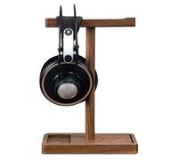 Support de casque en bois - Support de casque de jeu en noyer, support de casque rétro en noyer noir | Double présentoir pour casque, support de casque de jeu avec base lourde pour la plupart des