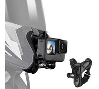 Support de Casque Moto Menton pour GoPro Hero 13 12 11 10 9 8 7 6 5 pour DJI OSMO Action 5 Pro 4/3 pour Session, Fixation de Menton avec Crochet en J Sangle Silicone Antidérapant Facile à Installer