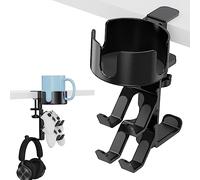 Support de casque rotatif à 360° 4 en 1 - Grand porte-gobelet de bureau avec support réglable pour casque | Organiseur de bureau à clipser | Accessoires pour PC de jeu