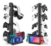 Support de Casques et Manettes, Crochet Détachable 4 Niveaux pour Télécommande avec Organisateur de Câbles, Rangement Accessoires Gaming pour PS5/Xbox/Switch, Idéal en Cadeau pour Gamers