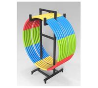 Support de cerceau avec support de rangement, organiseur d'équipement d'exercice avec roulettes, support de corde à sauter pour fitness, support de cerceau pour salle de sport à domicile