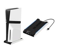 Support de charge avec ventilateur de refroidissement pour PS5 PRO/pour console PS5 Slim numérique/disque, double contrôleur avec 8 lumières RVB, support multifonctionnel, base lumineuse colorée