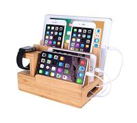 Support de charge en bois de bambou pour téléphone portable compatible iPhone 11 Pro Max XS Max XR X 8 7 6 6S Plus iPad 3 4 Mini Air Pro Apple Watch 2 3 4 iWatch 38 et 42mm Smartphones