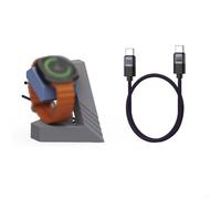 Support de charge en silicone avec 1 câble de 8 m pour Samsung Watch 8, base stable pour un chargement pratique à la maison ou au bureau, design compact et fonctionnel (gris bleu)