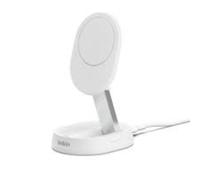 Belkin BoostCharge Pro chargeur sans fil magnétique et pliable, chargeur Qi2 15W, support de recharge Qi2, chargeur induction compatible MagSafe, pour Apple iPhone 16/15/14, AirPods Pro - Blanc
