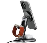 Support de Charge Sans Fil Magnétique 15W 3-en-1 Compatible Pliable, Gris