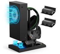 Support de Chargeur avec Ventilateur de Refroidissement pour Xbox Series S Console & Manette,Station d'accueil Verticale avec 2 x 1400mAh Batterie Rechargeable & Couvercle (Noir)