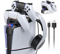 Support de Chargeur pour PS5 Slim Manette, Charge Uniquement pour Playstation 5 Slim Disc & Digital Console Accessoire avec Support pour Casque D'écoute