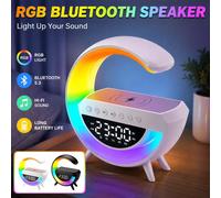Support de chargeur sans fil multifonction avec lumière RGB, réveil et haut-parleur pour iPhone, Samsung, Xiaomi, station de charge rapide mini. White