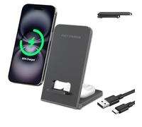 Support de chargeur sans fil pliable 2 en 1, station de charge inductive sans fil pour iPhone 16 15 14 13 12 11 Samsung Galaxy S25 Ultra S24 S23 S22 S21 S20 Google Pixel 9 Pro 8 7 AirPods 4/3
