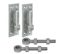 Support de charnière de porte de 12 mm/16 mm + boulons à œil ajustables de 100/150 mm, paire galvanisée pour charnières à crochet et bandes (goupille de 12 mm + œil de 150 mm)