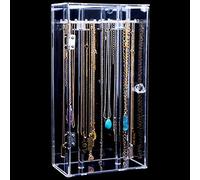 Support de collier en acrylique transparent avec 24 crochets, support de rangement rotatif résistant à la poussière, support de rangement pour bijoux longs, présentoir fermé pour pendentifs et