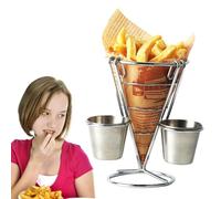 Support de cône de frites, support de frites en forme de cône - Panier à frire avec 2 tasses de sauce | Support d'affichage pour poulet frit, porte-gobelet pour frites, cône