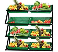 Support de Corbeille à Fruits Présentoir à collations pour supermarché, étagère à Fruits et légumes, 4 Niveaux, avec 4/8 paniers, pour oignons et Pommes de Terre, Vert, Double