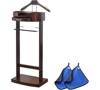 Support de costume multifonction pour homme - Cintre en bois avec pince à pantalon et étagère de rangement pour organiser costumes, manteaux et accessoires