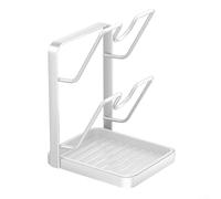 Support de couvercle de casserole et repose-cuillère avec porte-chiffon, organiseur de cuisine en polypropylène et acier au carbone pour comptoir et cuisinière économise de l'espace, gris et blanc