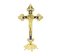 Support de crucifixion catholique, crucifixion debout, élégant crucifix doré antique représentant la chapelle, crucifixion catholique de Jésus-Christ pour la chapelle
