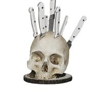 Support de Cuisine pour Couteaux - Socle Tête de Mort, Sculpture Gothique Bloc Rangement, Présentoir Squelette Plan Travail, Support Lames Résine | Organisateur Effrayant pour Chefs & Fans