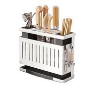 Support de cuisine support rangement mural couteau polyvalent détachable en acier inoxydable avec supports crochets(White B)