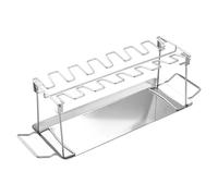 Support de cuisse de poulet pour barbecue - Grand plateau de 46 x 14,5 cm, structure en acier inoxydable, grille de cuisson avec bac récupérateur de graisse | Outil de cuisson pliable pour la cuisine