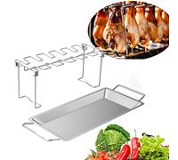 Support de cuisse et d'aile de poulet en acier inoxydable avec bac d'égouttement pour grill, four et fumoir - 14 emplacements, pliable, passe au lave-vaisselle