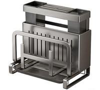 Support de découpe de cuisine peu encombrant avec couvercle de casserole et support de planche à découper équipé d'une grille métallique de sécurité et d'un plateau de vidange amovible (B)