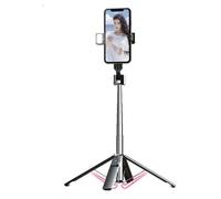 Support de diffusion en direct pour téléphone portable, quadripode télescopique Bluetooth pour caméra selfie, hauteur : 102 cm (acier inoxydable + lumière de remplissage unique) - 102 cm (alliage d'al