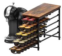 Support de dosettes de café à 5 niveaux pour Dolce Gusto, capacité de 70 capsules en métal avec dessus en bois, organiseur de capsules de café coulissant vintage antidérapant pour petits comptoirs de