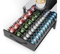 Support de dosettes de café multifonction pour Nespresso Vertuo 48-24 capsules Vertuoline et 32 dosettes Dolce Gusto, petit tiroir de rangement pour dosettes Vertuo avec dessus en verre, support