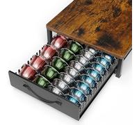 Support de dosettes de café multifonction pour Nespresso Vertuo 48 à 24 capsules et 32 dosettes Dolce Gusto, petit tiroir de rangement pour capsules de café Vertuoline avec dessus en bois, support