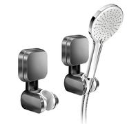Support de Douche Sans Perçage, Support Douchette Ventouse, Universel Etagere Pommeau de Douche Mural, Accroche Pommeau de Douchette pour Salle Bain, Réglable, 2 Pièces, Gris