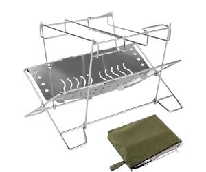 Support De Feu De - Suport De Foyer Pliant en Acier Noirci De 16 Pouces, Plate-Forme D'élévation De Flamme De Charbon De Bois, Support De Combustion À Circulation d'air, Cadre De Cuisson Au Feu