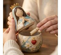 Support de Figurine Religieuse avec Couvercle Amovible et étui à Souvenirs | Statue décorative commémorative en résine; couvercle amovible pour cartes de prière et chapelets; figurine vierge du