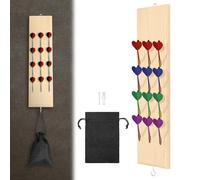 Support de fléchettes en bois pour 12 flèches à pointe souple avec sac de rangement et crochets en métal pour le rangement et l'organisation des fléchettes (Burlywood)